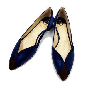 O Jours Brand New Blue Satin Brown Suede Flats